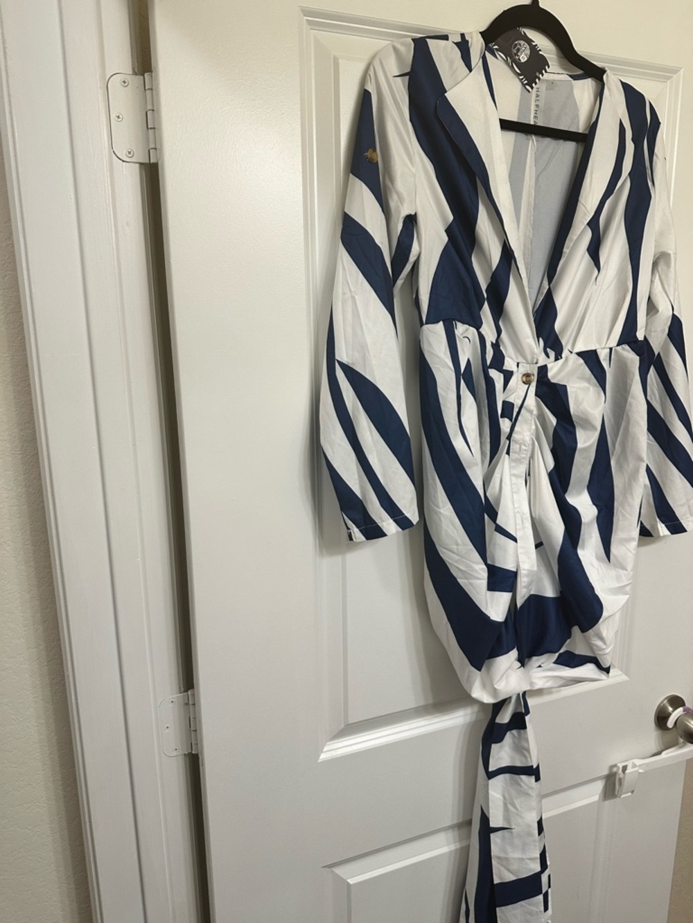 White & Navy Striped Wrap Dress size small NWT